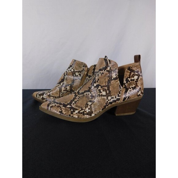 Time and Tru Tan Snake Print Ankle Booties 8.5 - Block Heel Zip - Excellent - Picture 10 of 10